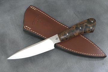 Petit couteau fixe fighter manche ronce de noyer lame acier RWL34