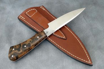 Petit couteau fixe fighter manche ronce de noyer lame acier RWL34