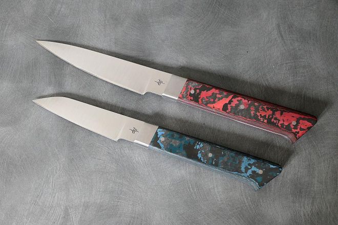 Duo couteaux de cuisine office manche fatcarbone acier inox 12c27