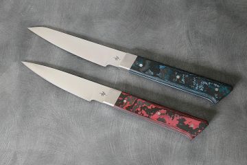 Duo couteau de cuisine office manche fatcarbone acier inox 12c27